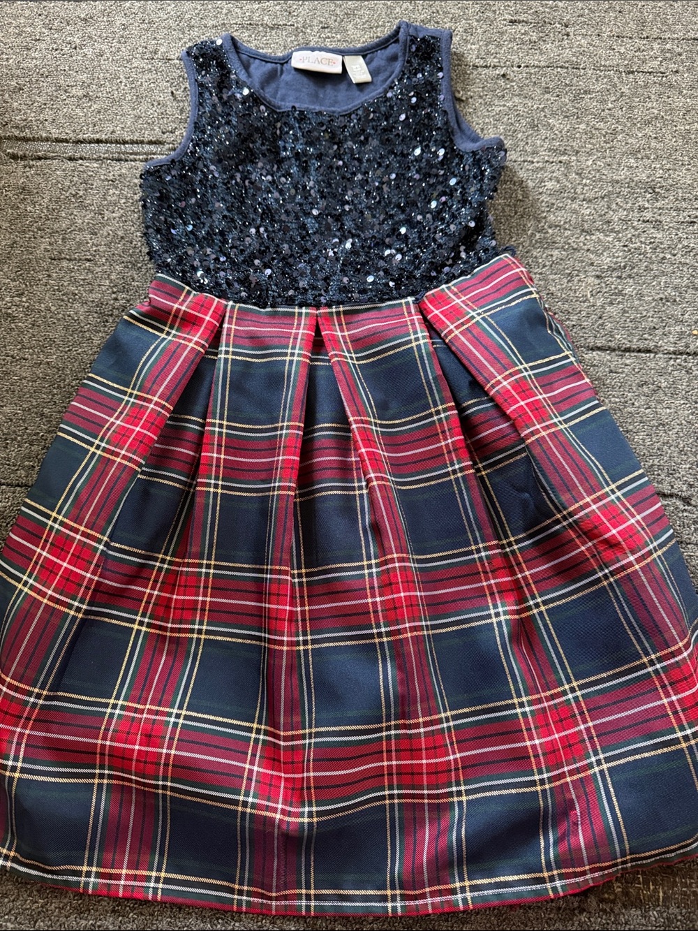 Place Navy Sequin Bodice Red Navy Plaid Skirt Dress